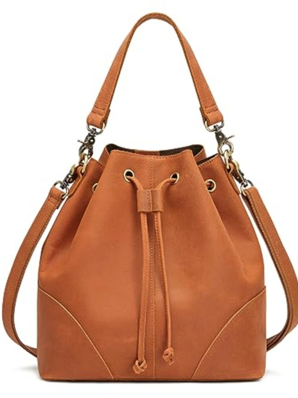 Genuine Buffalo Leather Bucket Bag Drawstring Crossbody Shoulder Handbag 2